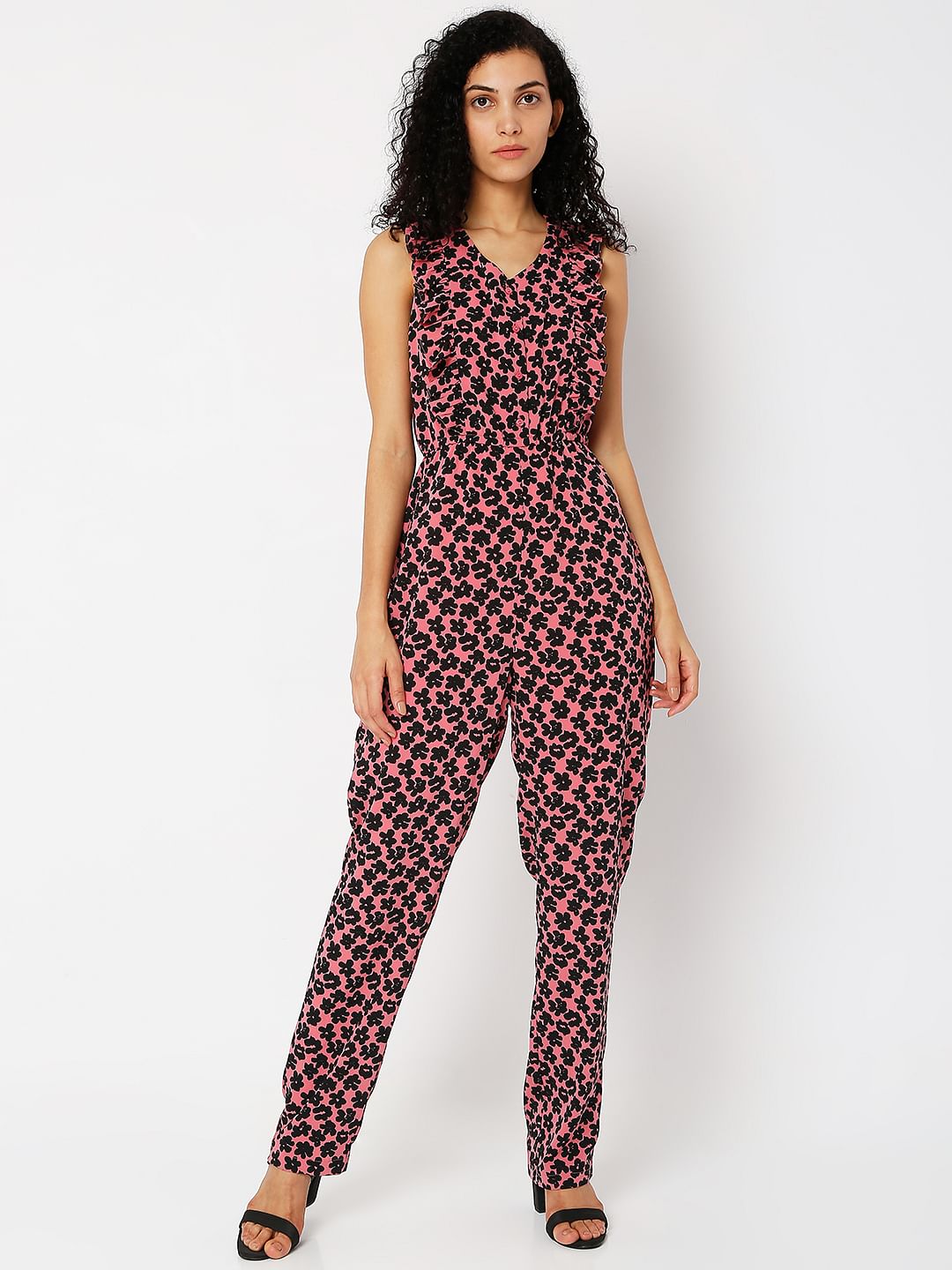 Pink Floral Print Jumpsuit