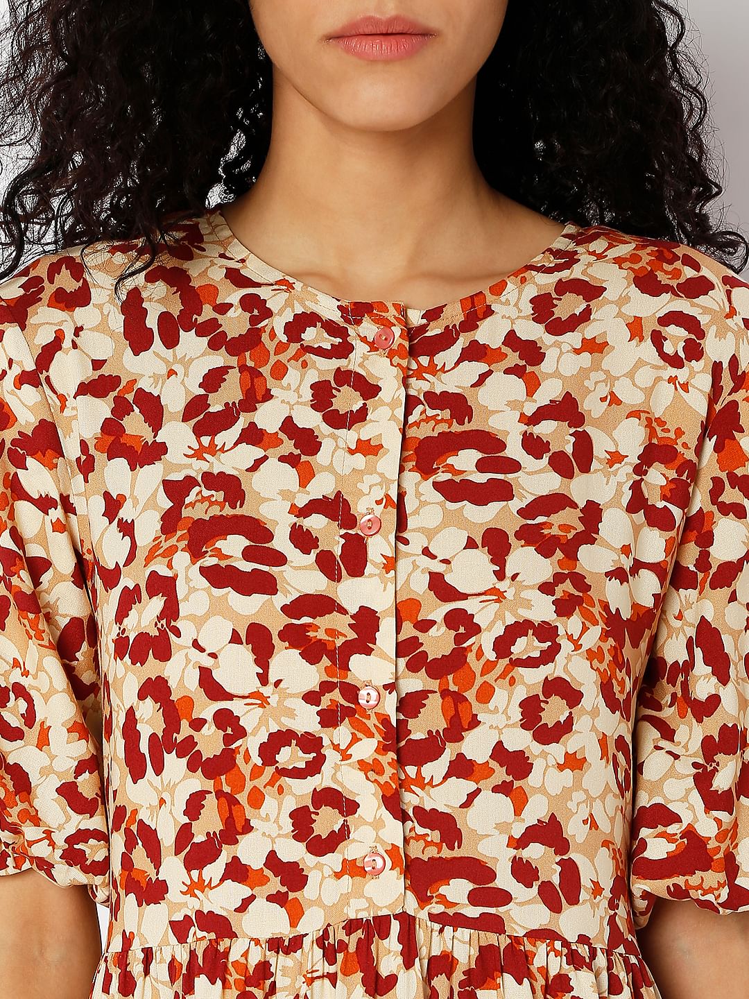 Orange Floral Print Shift Dress