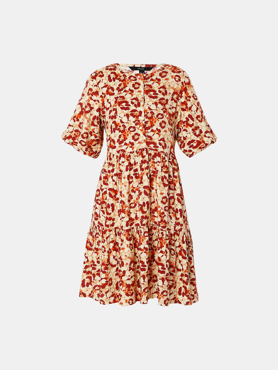 Orange Floral Print Shift Dress