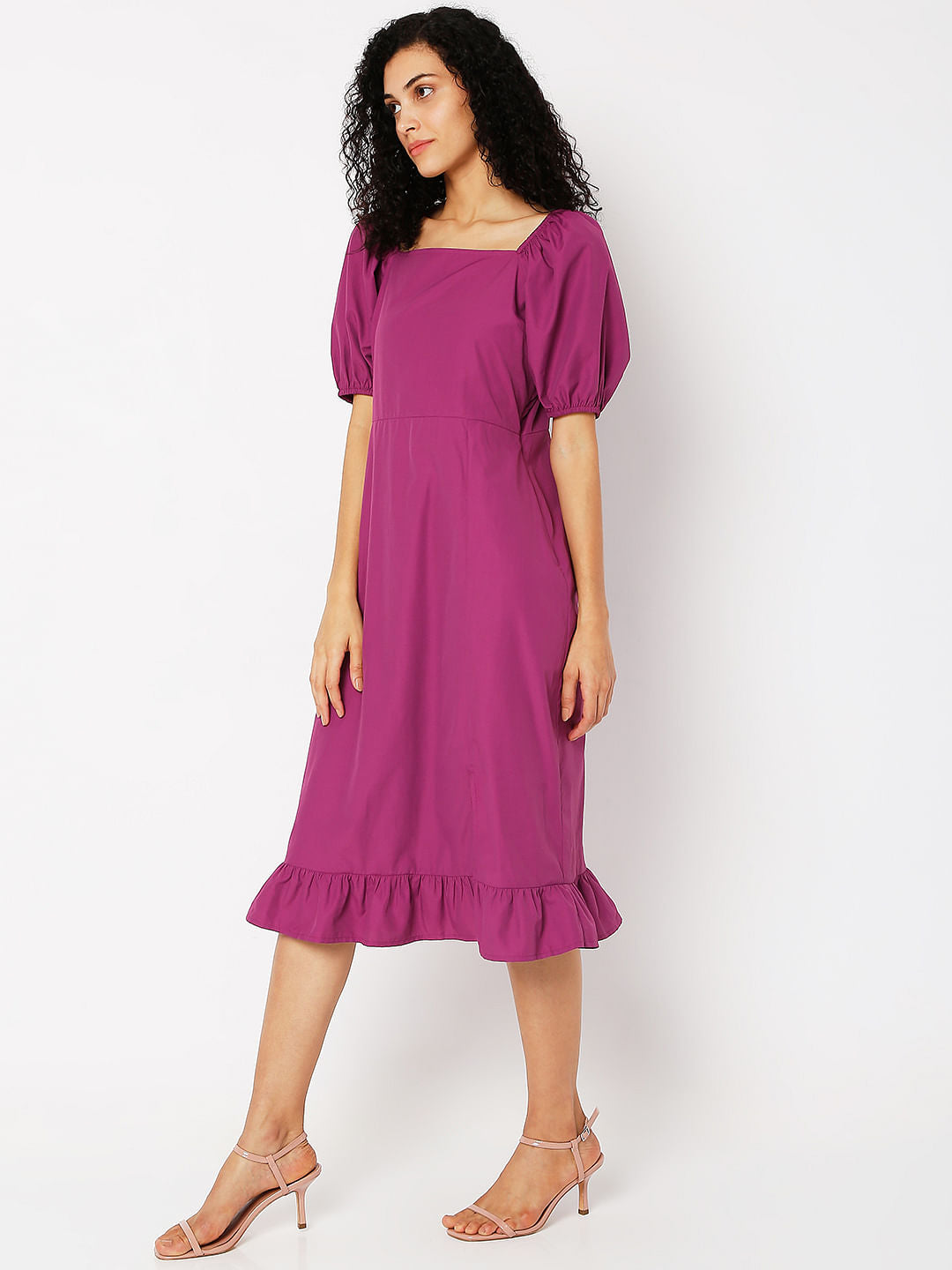 Purple Square Neck Midi Dress