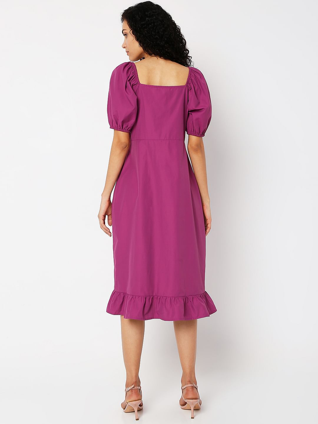 Purple Square Neck Midi Dress