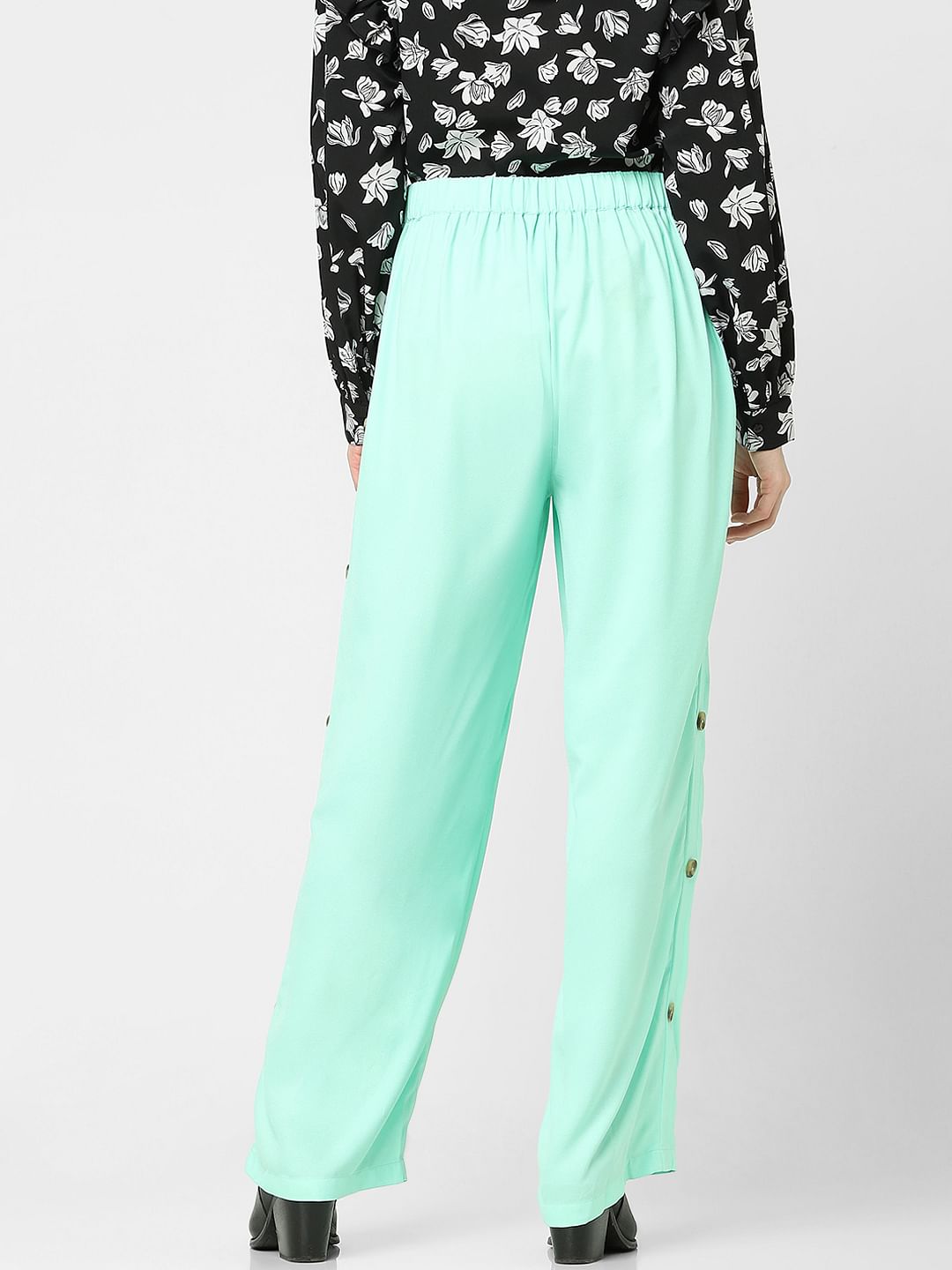 Green High Rise Flared Pants