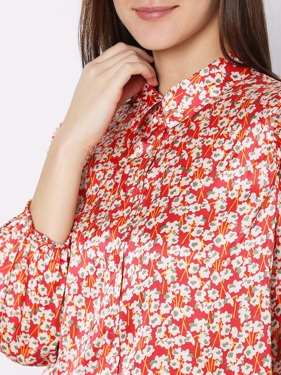 Red Floral Shirt Dress
