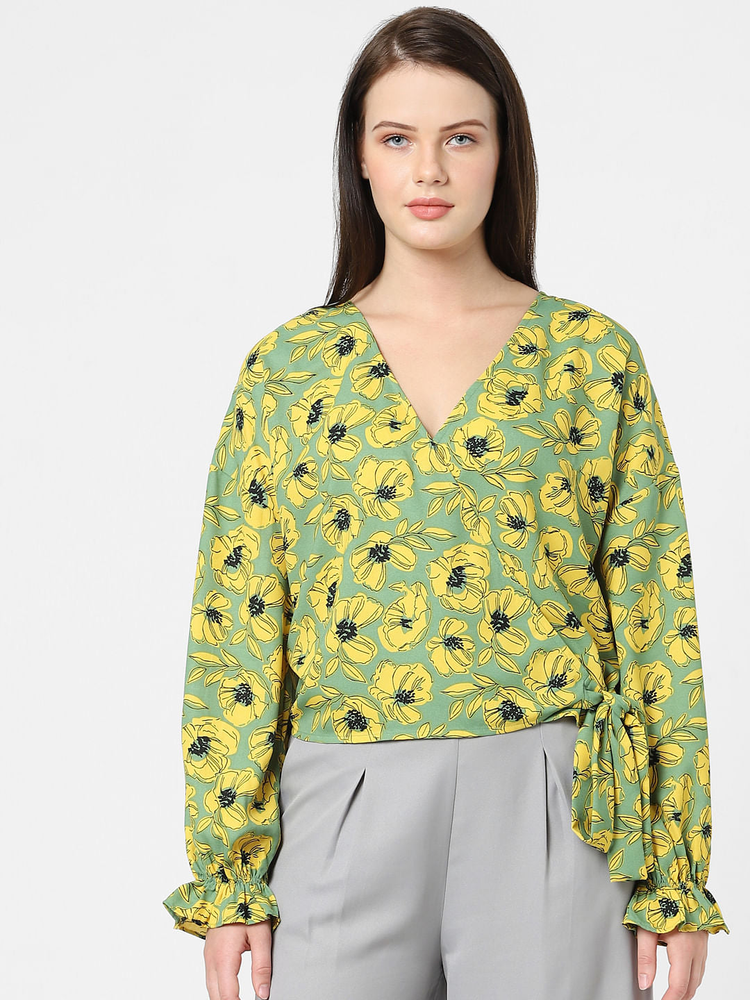 Green Floral Print Top