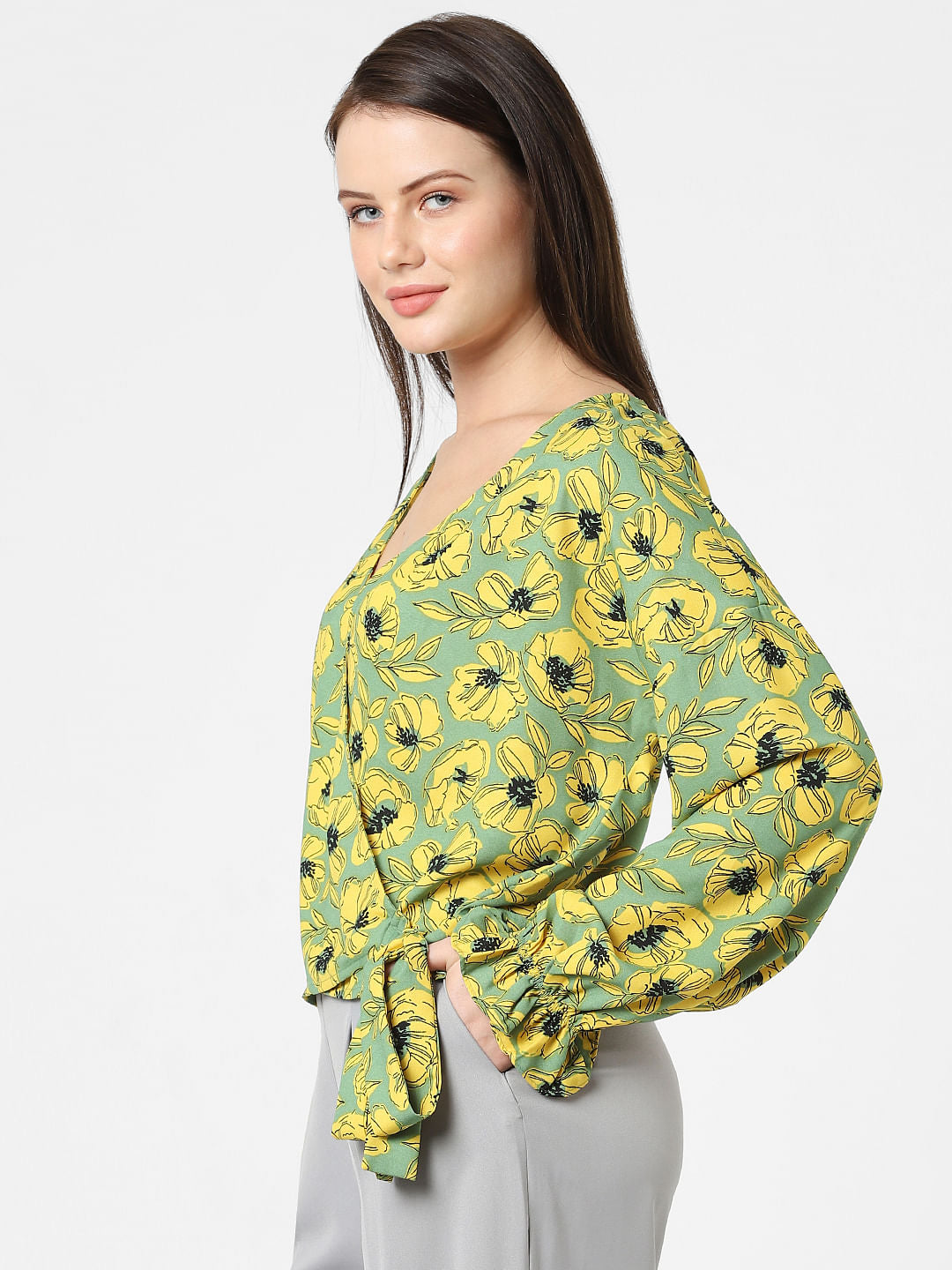 Green Floral Print Top