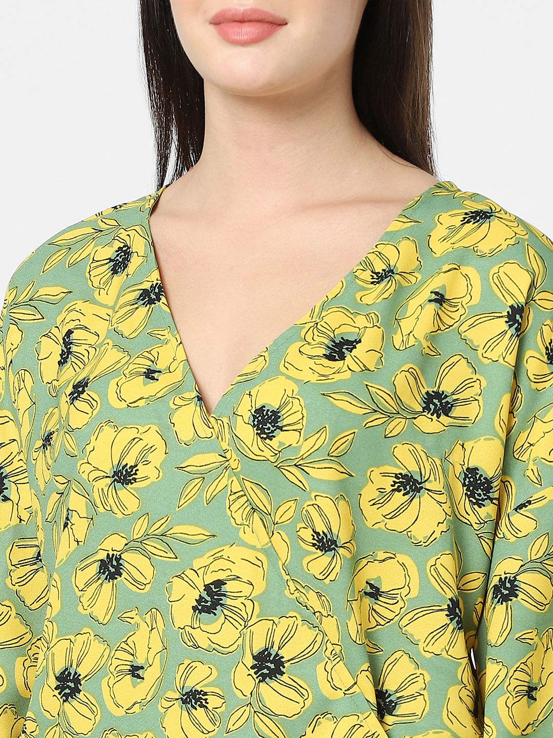 Green Floral Print Top