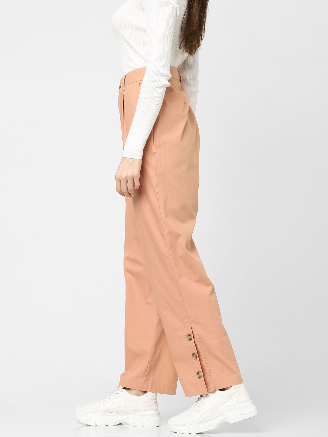 Peach High Rise Straight Fit Pants