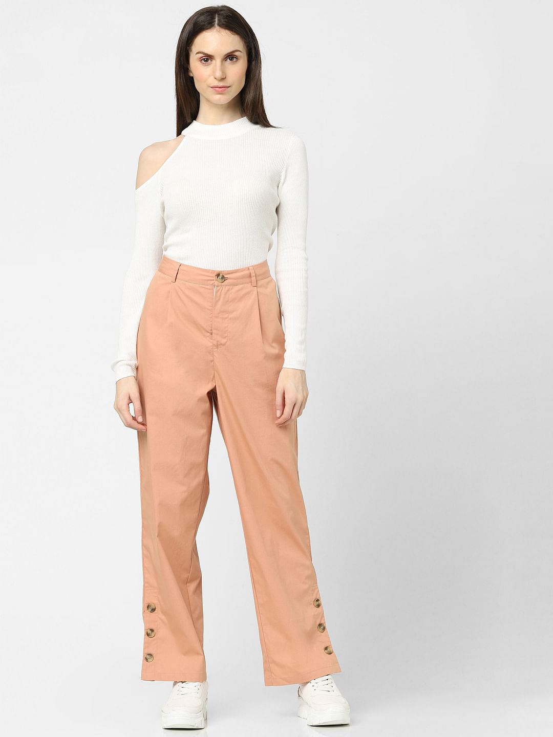 Peach High Rise Straight Fit Pants