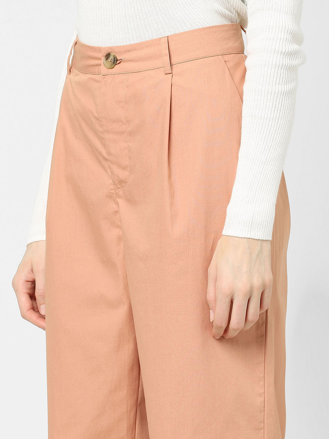 Peach High Rise Straight Fit Pants