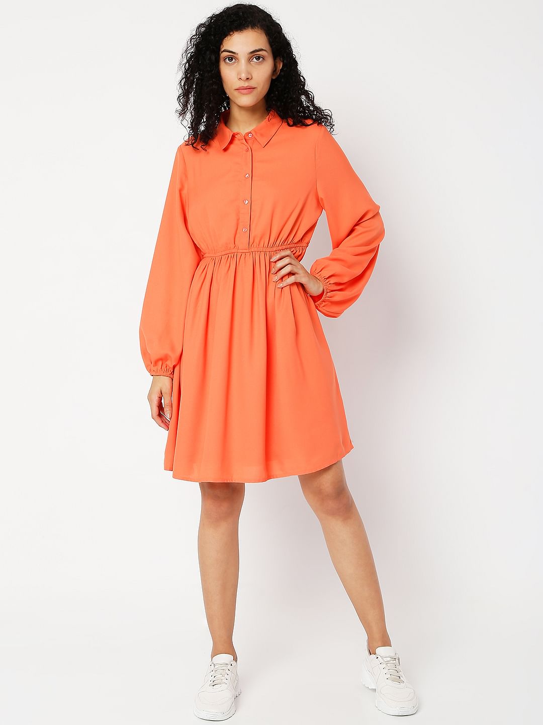 Orange Tiered Shift Dress