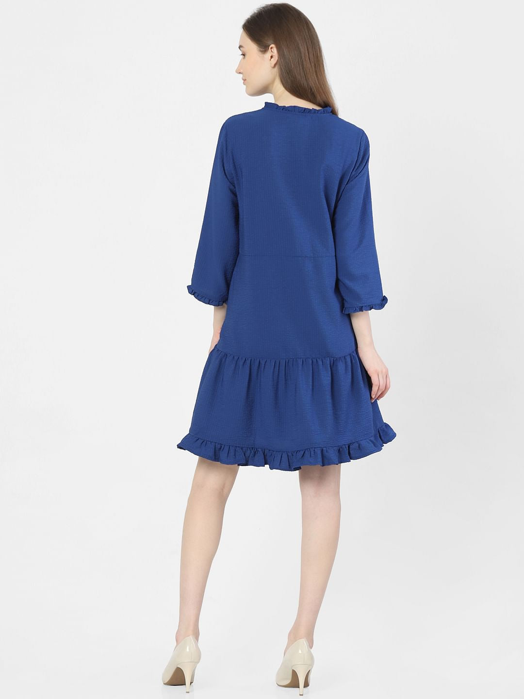 Blue Frill Detail Mini Dress