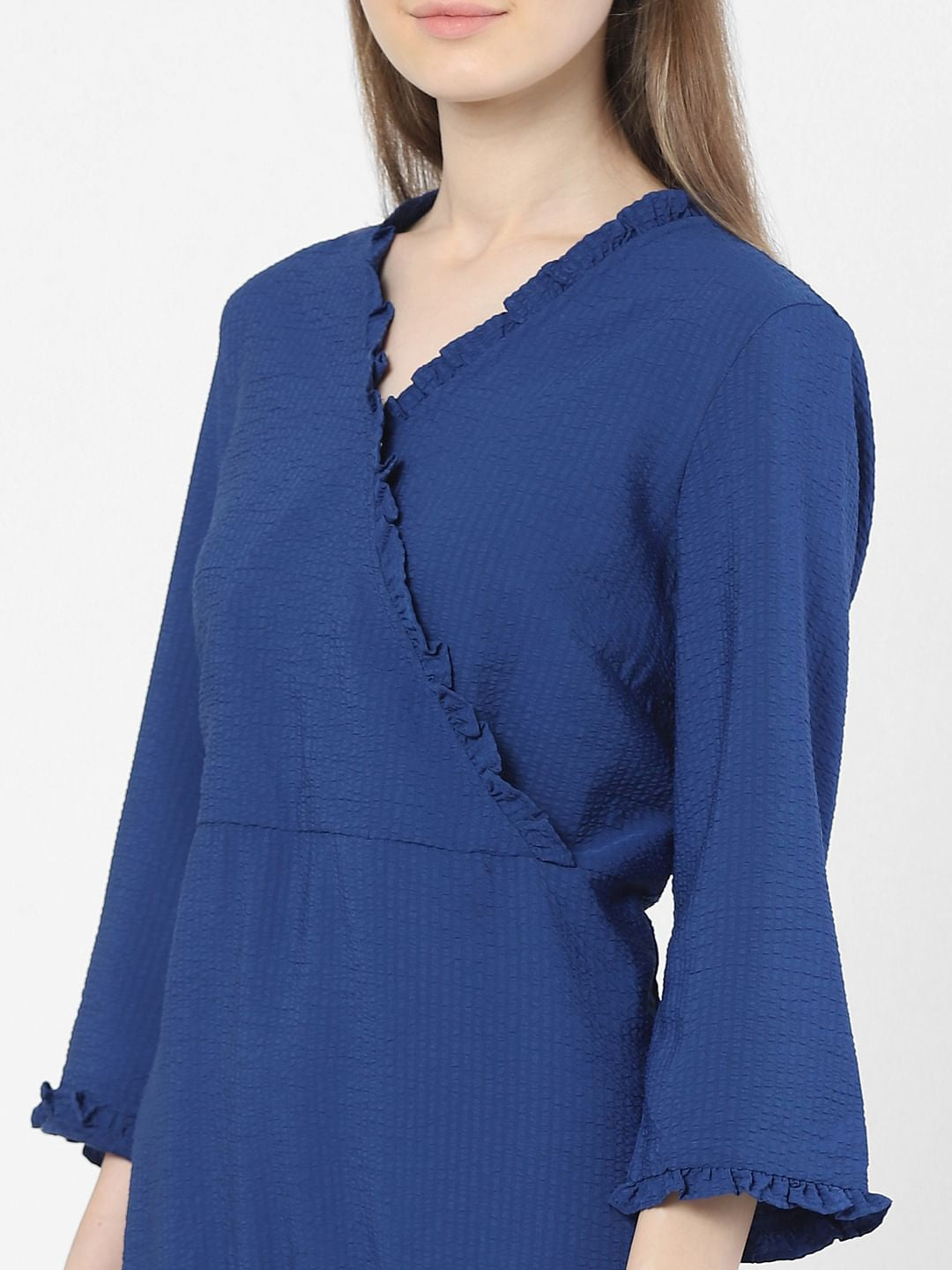 Blue Frill Detail Mini Dress