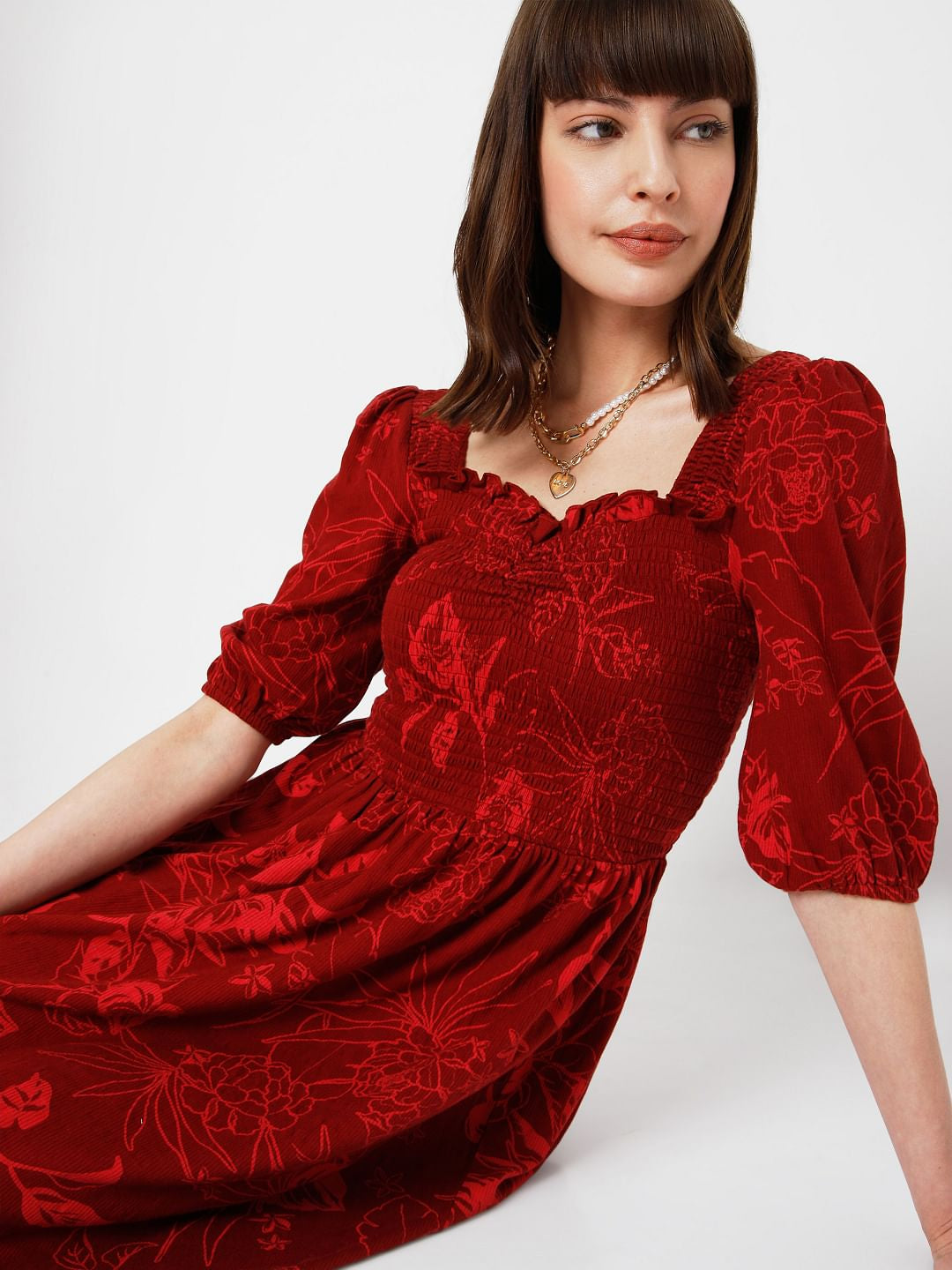 Red Floral Fit & Flare Dress