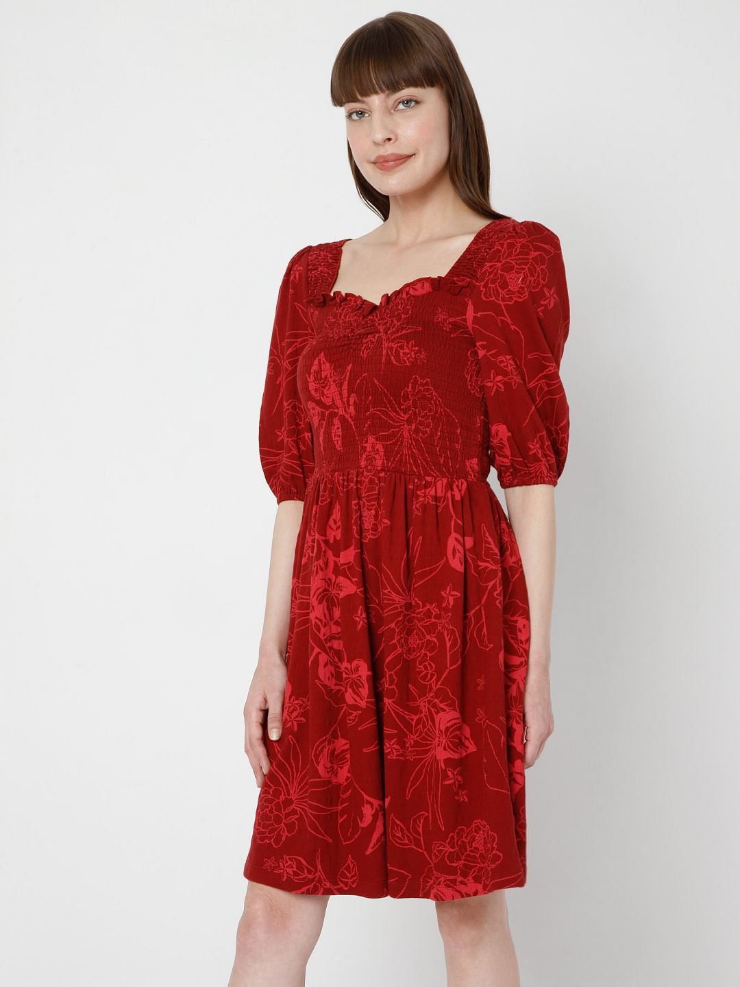 Red Floral Fit & Flare Dress