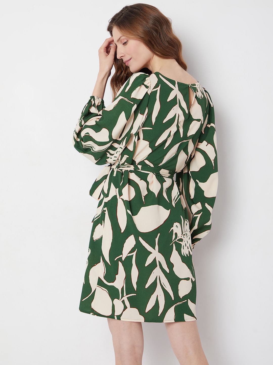 Green & Beige Printed Shift Dress