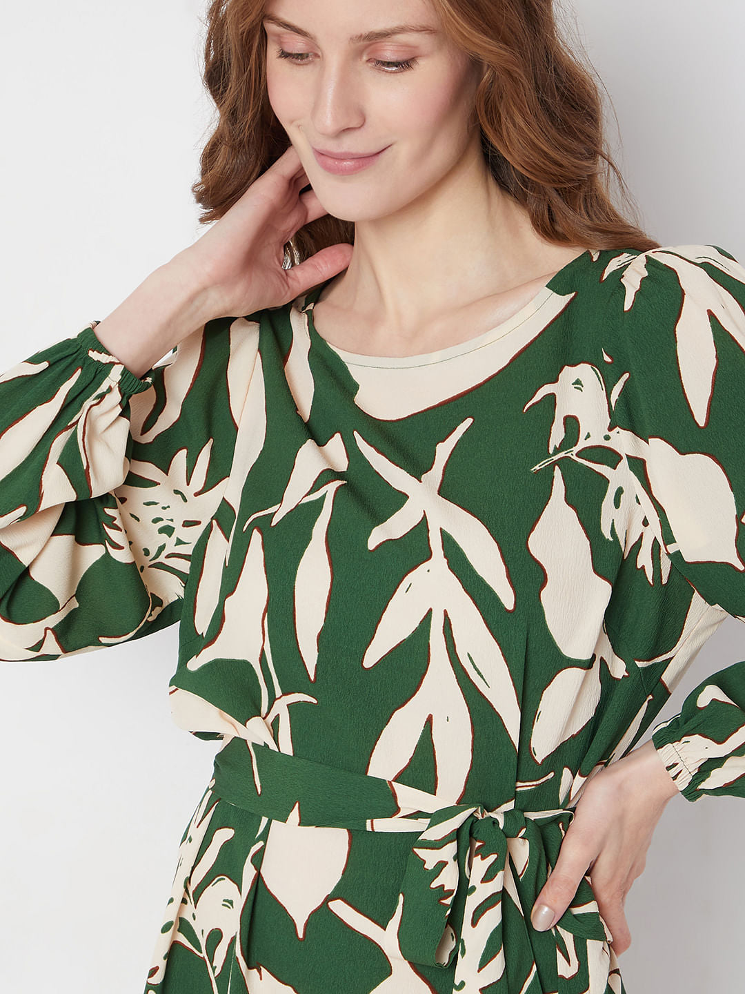 Green & Beige Printed Shift Dress