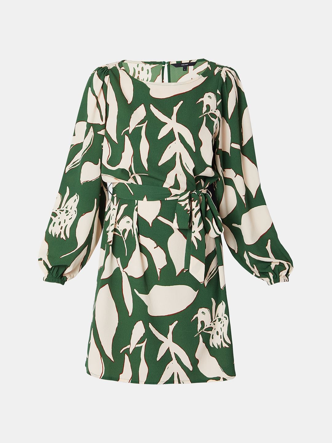 Green & Beige Printed Shift Dress
