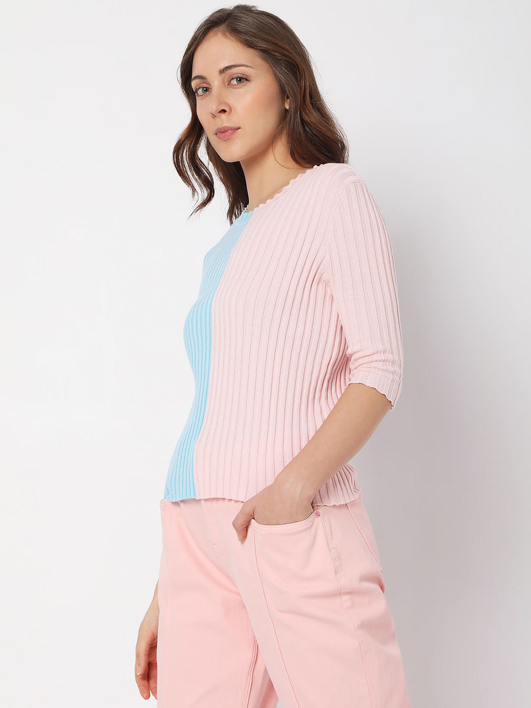 Pink Colourblocked Sweater