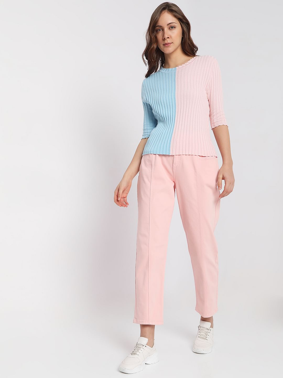 Pink Colourblocked Sweater