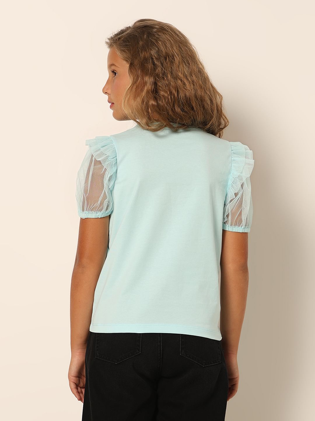 Girls Blue Sequin Graphic T-Shirt