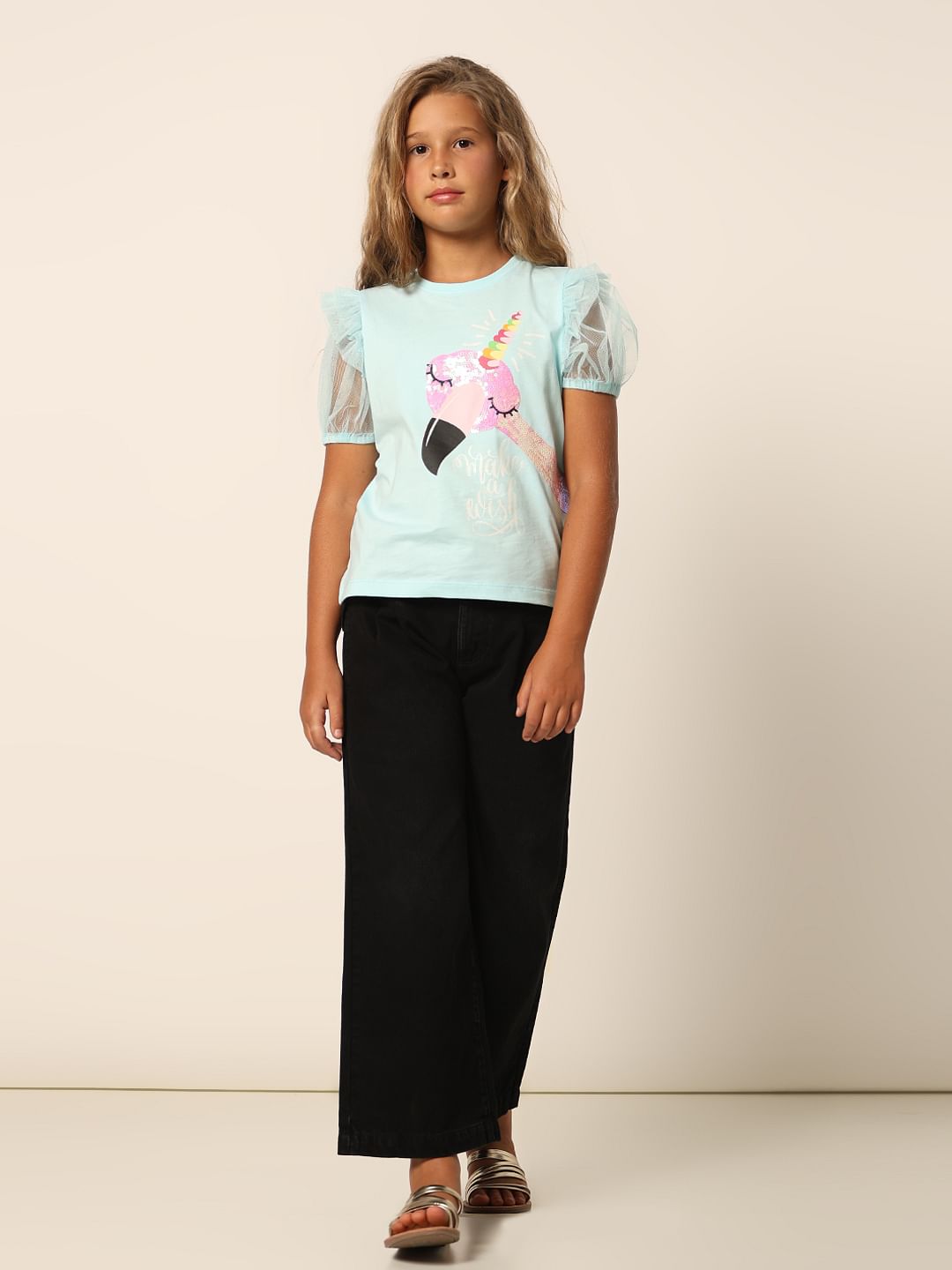 Girls Blue Sequin Graphic T-Shirt