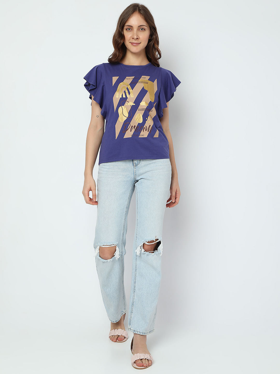 Navy Blue Foil Print T-Shirt