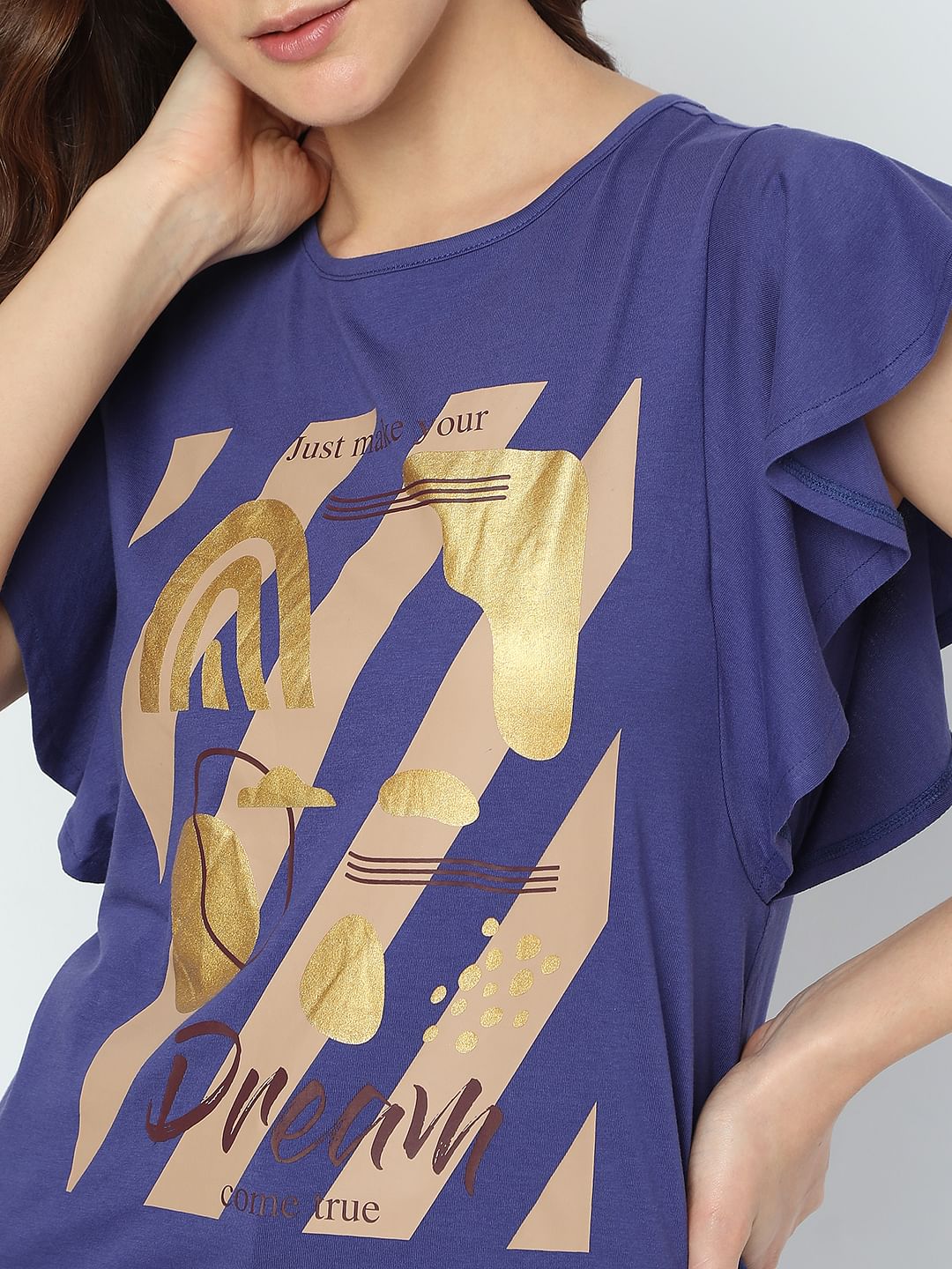 Navy Blue Foil Print T-Shirt