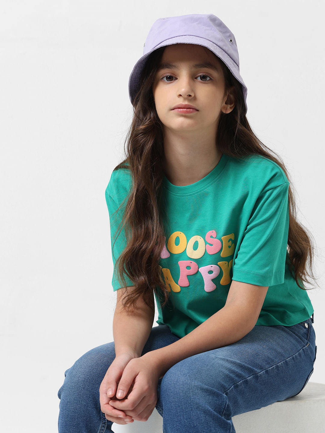 Girl Green Typographic Print T-Shirt