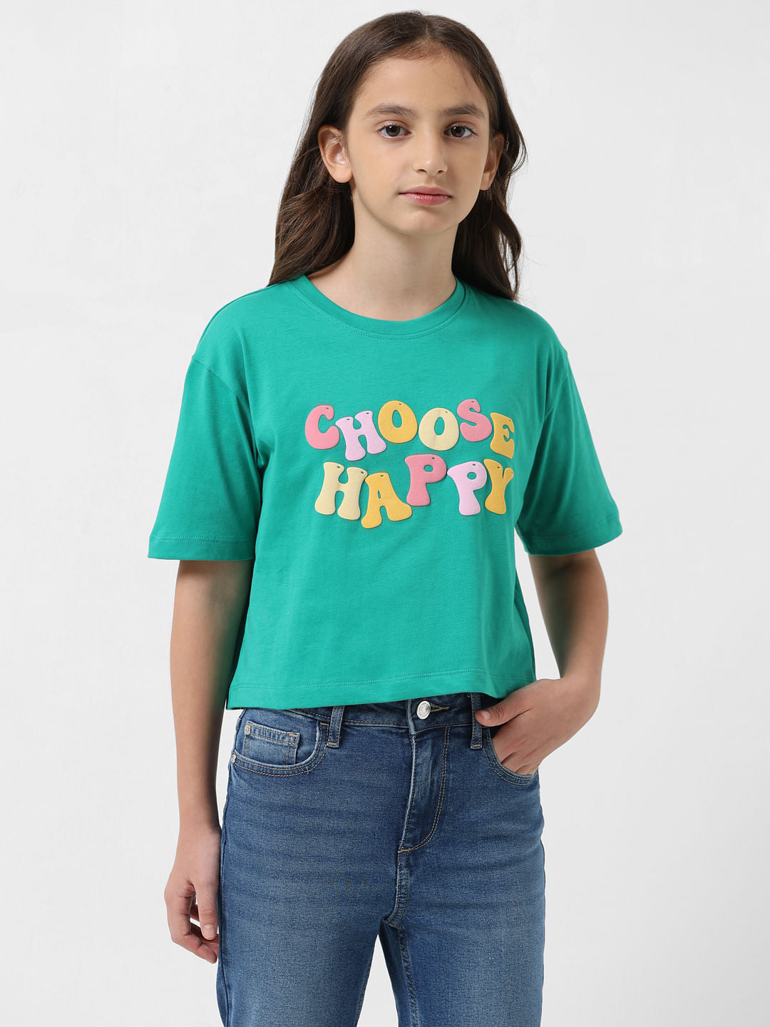 Girl Green Typographic Print T-Shirt