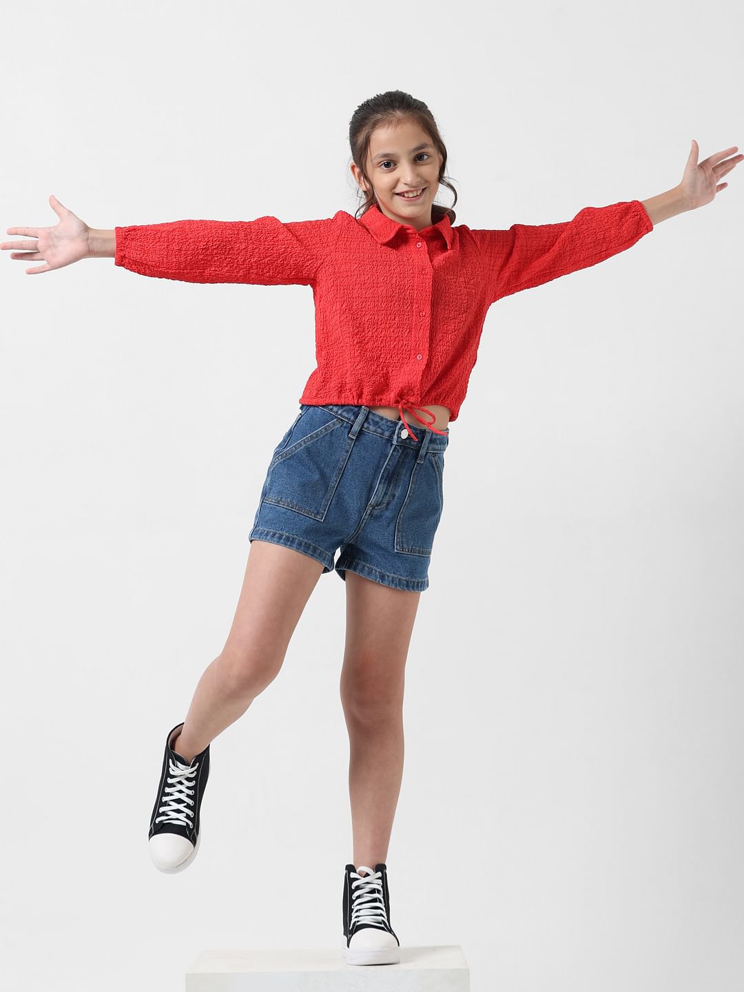 Girl Red Elasticated Hem Top - 5/6Y