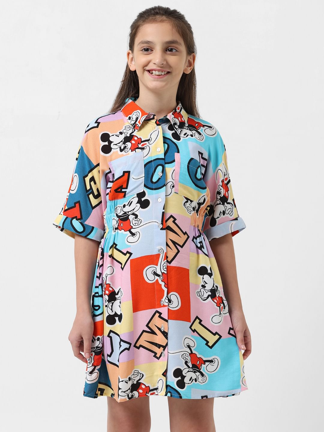 Girl X Disney White Mickey Print Colourblocked Dress