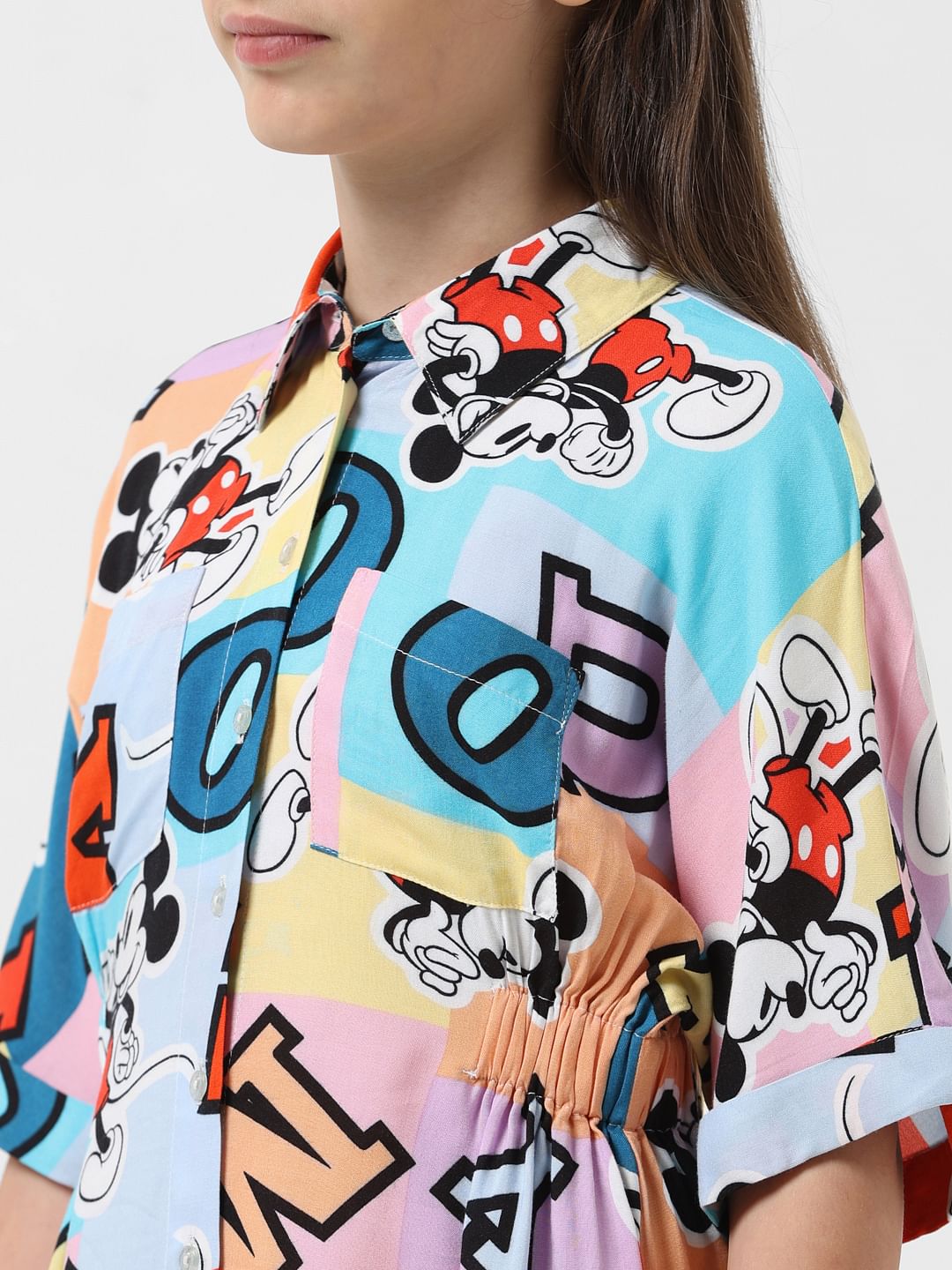 Girl X Disney White Mickey Print Colourblocked Dress
