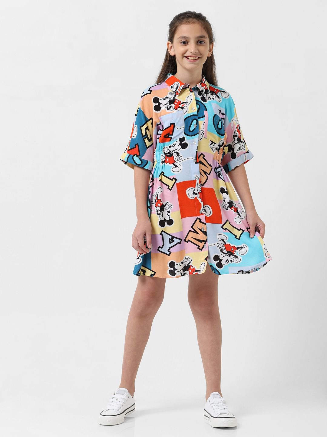 Girl X Disney White Mickey Print Colourblocked Dress