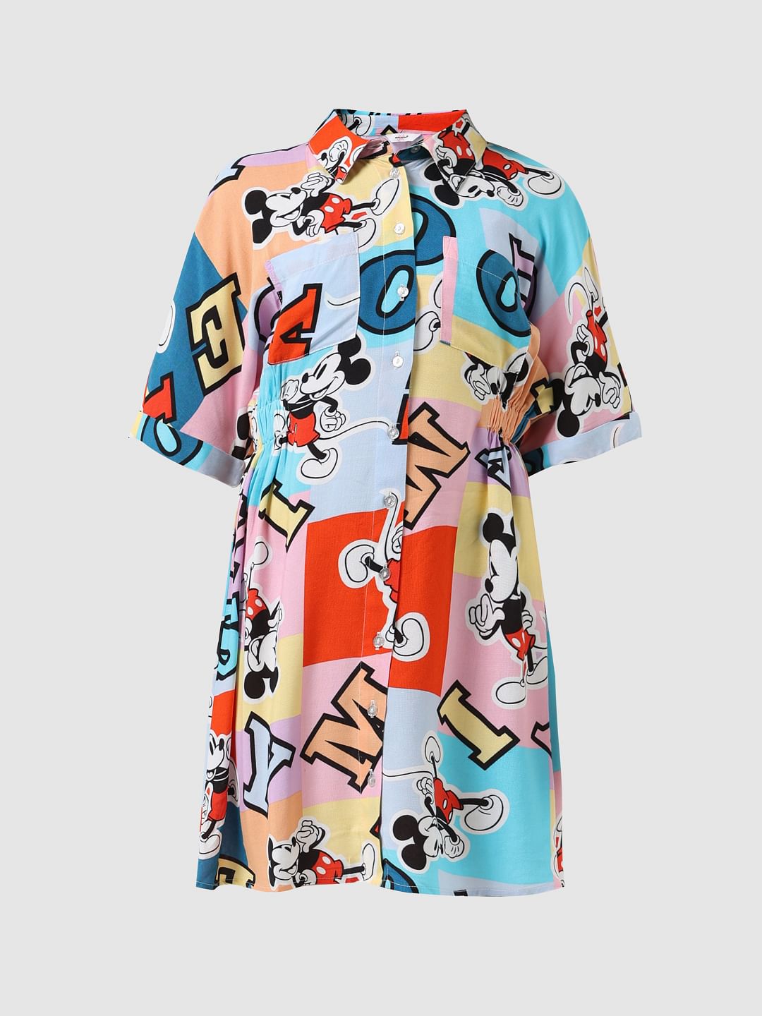 Girl X Disney White Mickey Print Colourblocked Dress