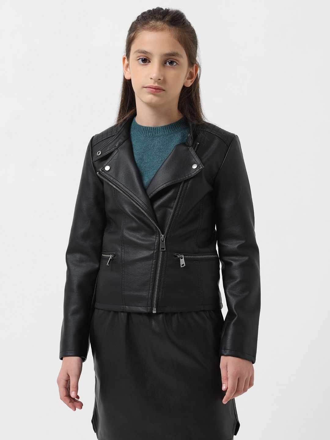 Girl Black Faux Leather Biker Jacket