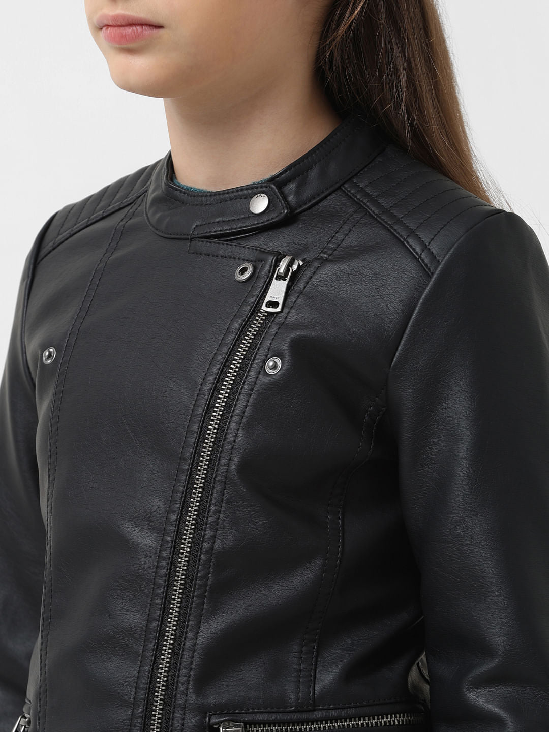 Girl Black Faux Leather Biker Jacket