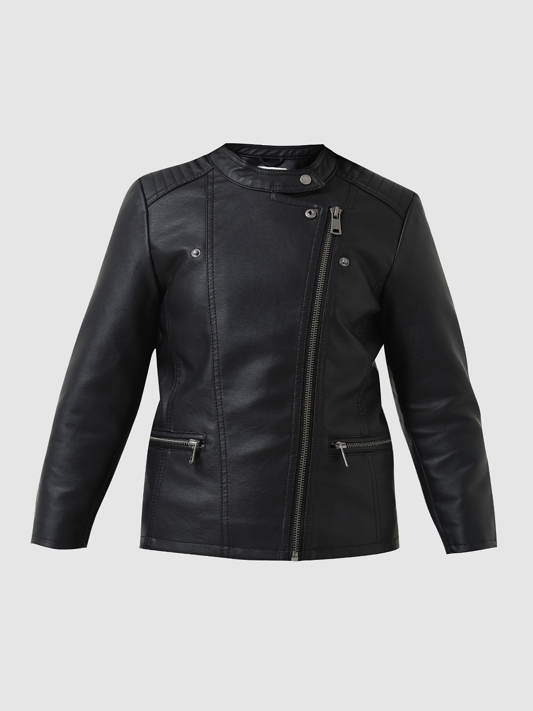 Girl Black Faux Leather Biker Jacket