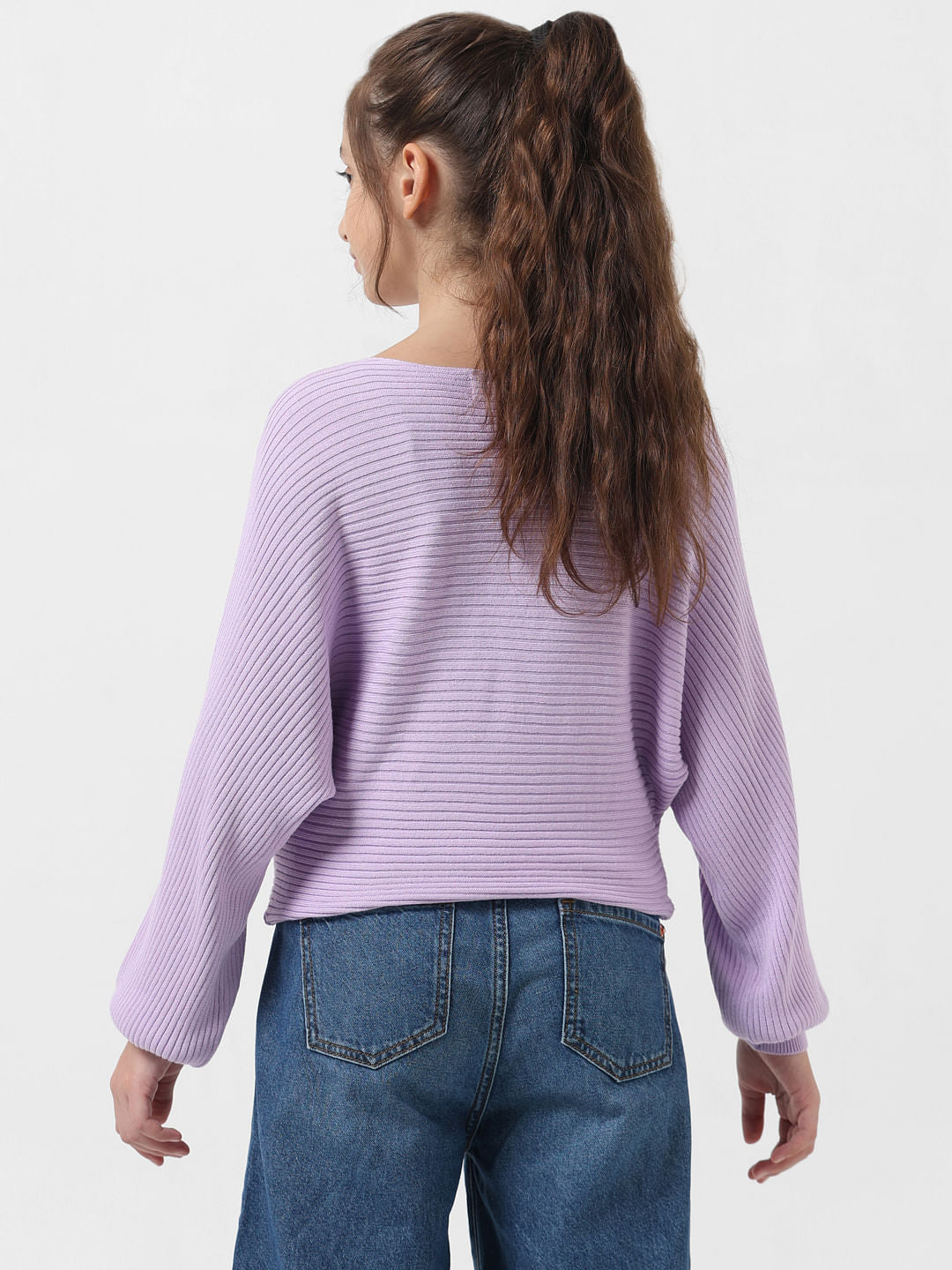 Girl Purple Ribbed Boat Neck Pullover