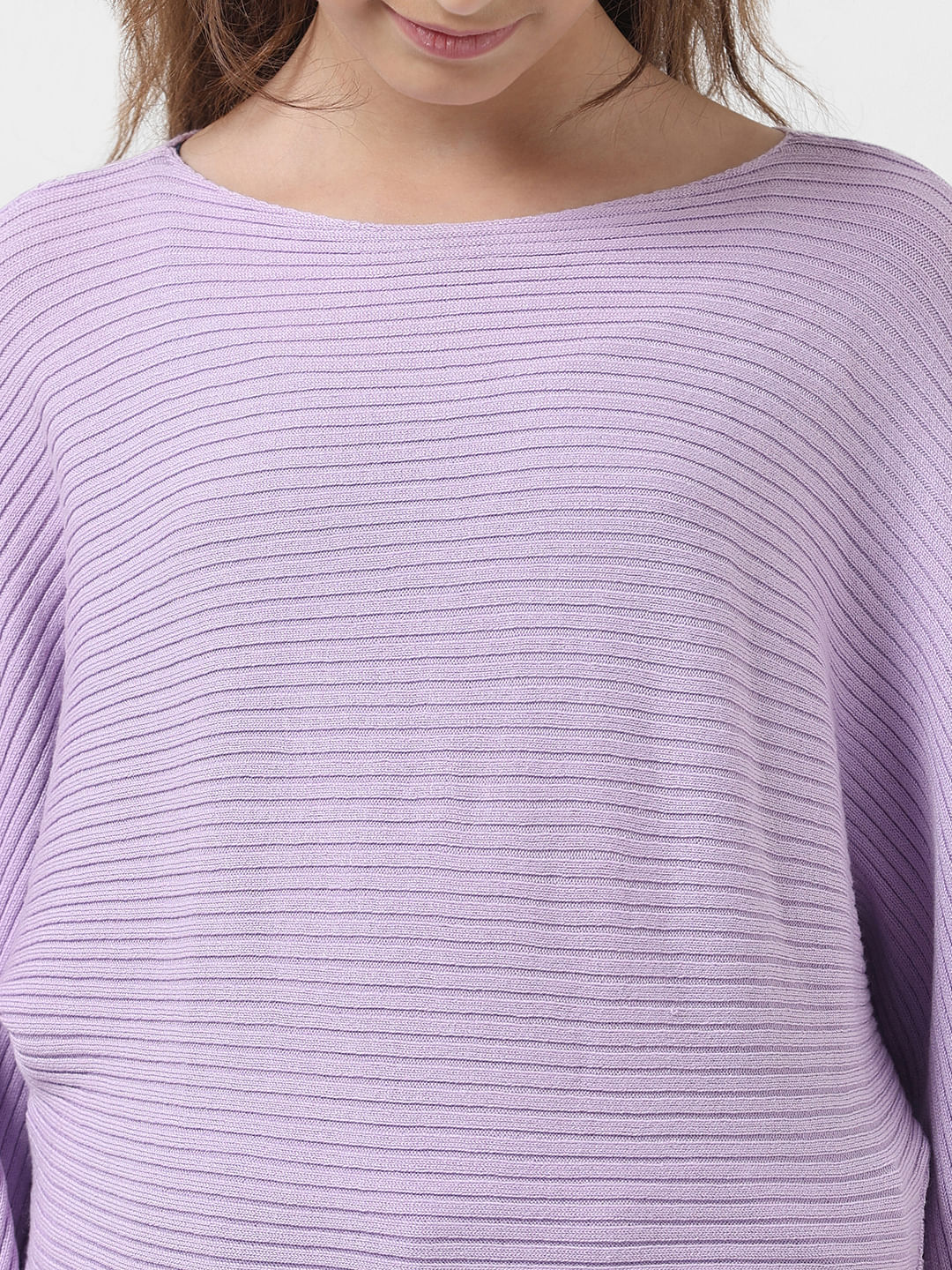 Girl Purple Ribbed Boat Neck Pullover