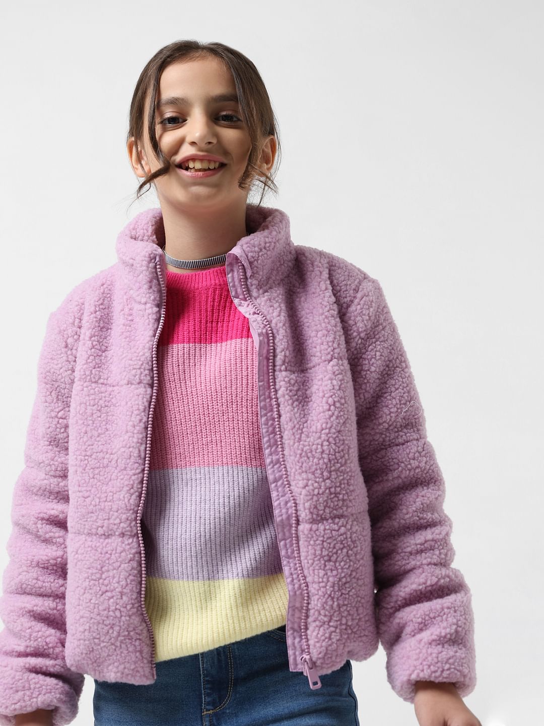 Girl Purple Colourblocked Pullover - 5/6Y