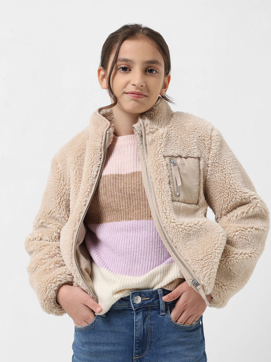 Girl Pink Colourblocked Pullover
