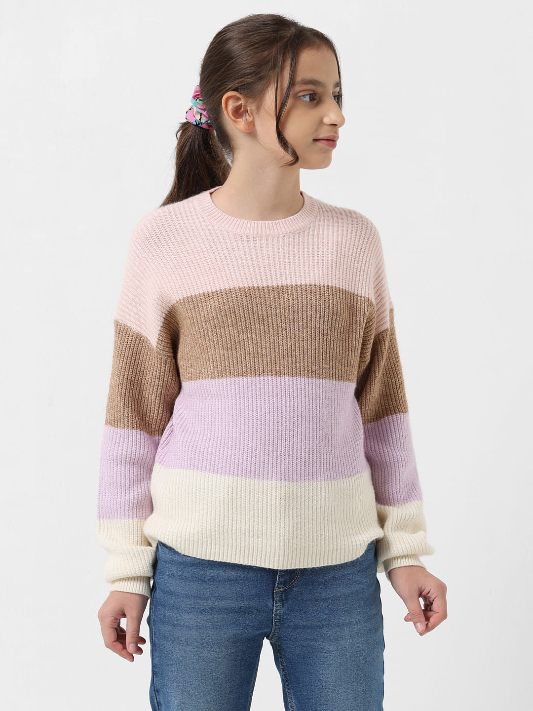 Girl Pink Colourblocked Pullover