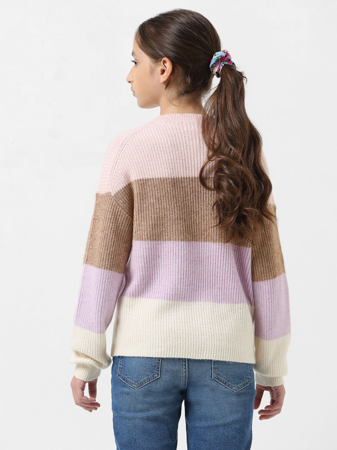 Girl Pink Colourblocked Pullover
