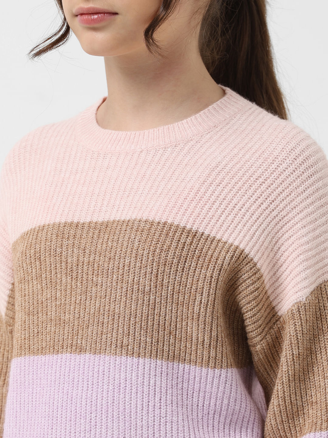 Girl Pink Colourblocked Pullover