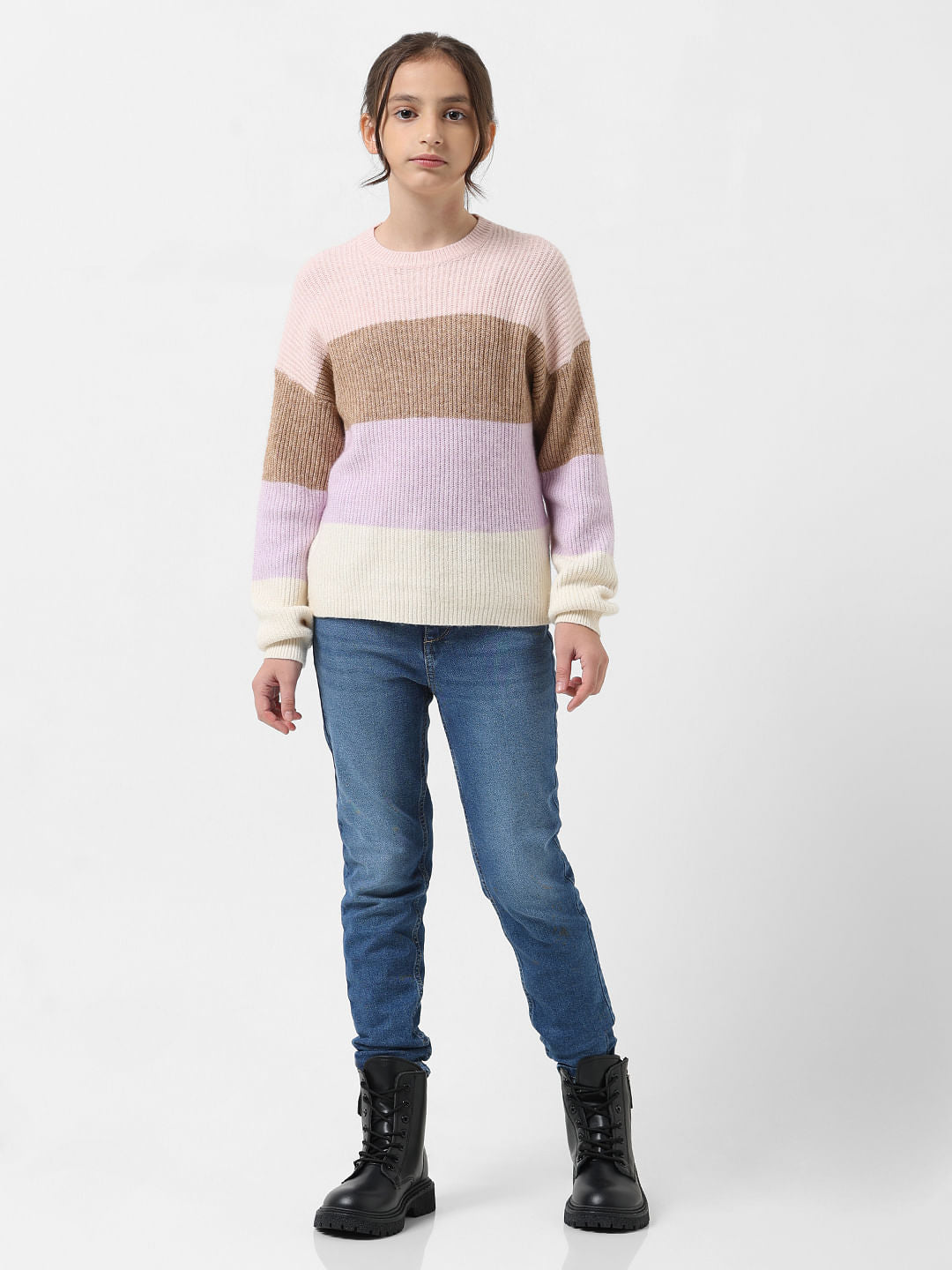 Girl Pink Colourblocked Pullover