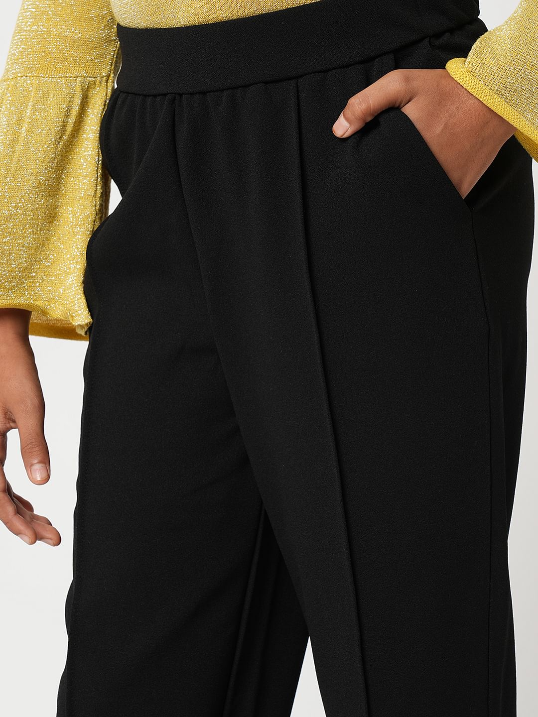 Girl Black Mid Rise Pintuck Pants