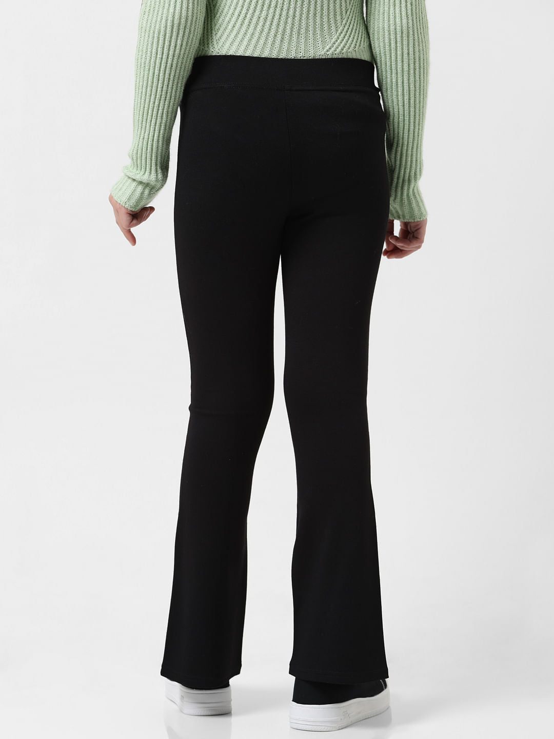 Girl Black Mid Rise Slit Flared Pants