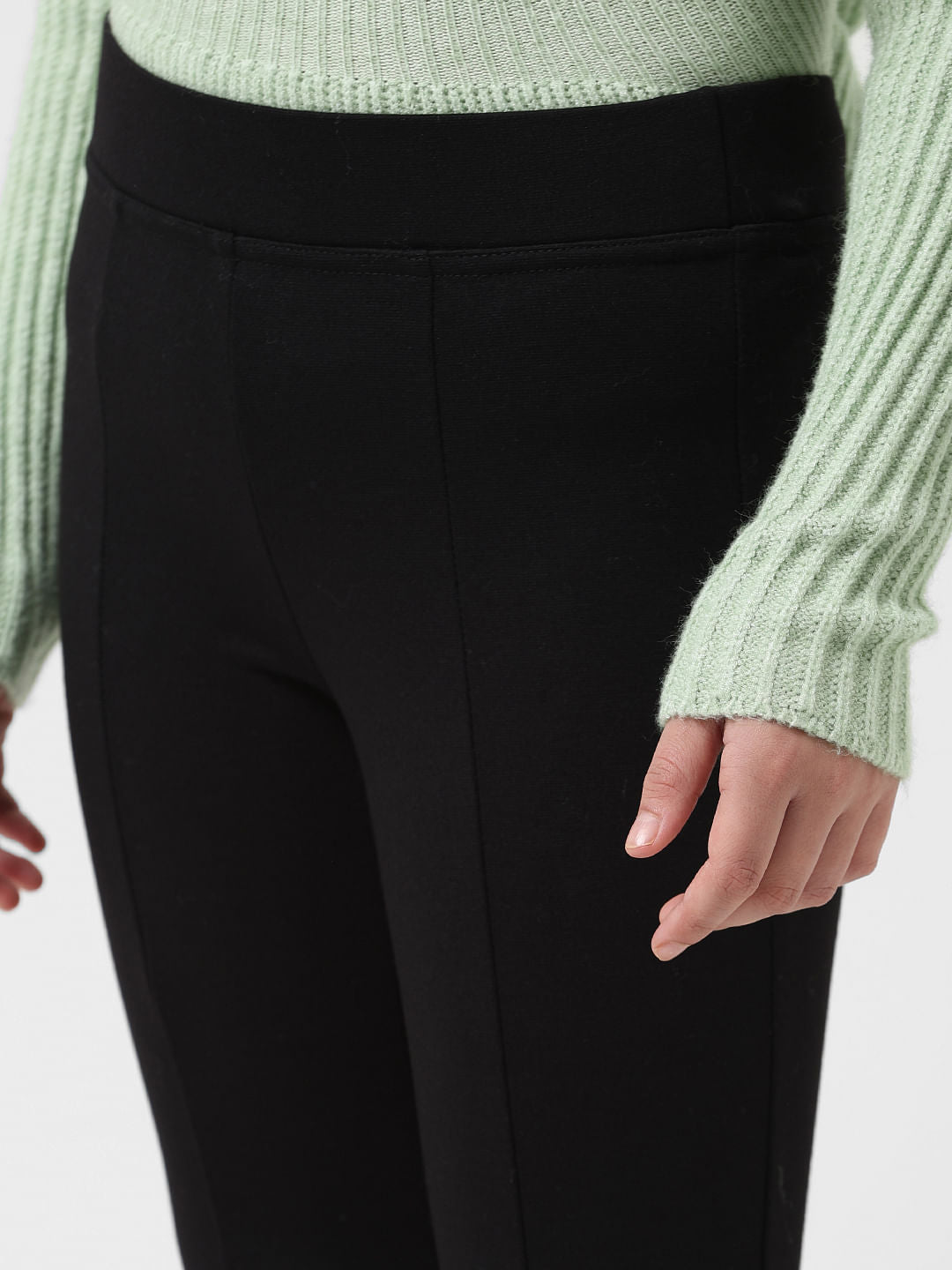 Girl Black Mid Rise Slit Flared Pants