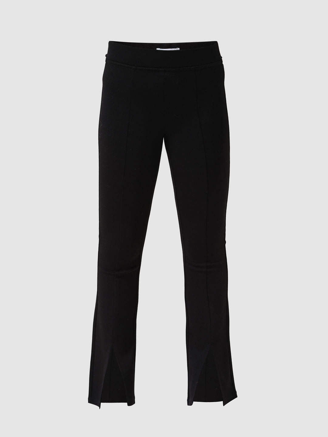 Girl Black Mid Rise Slit Flared Pants