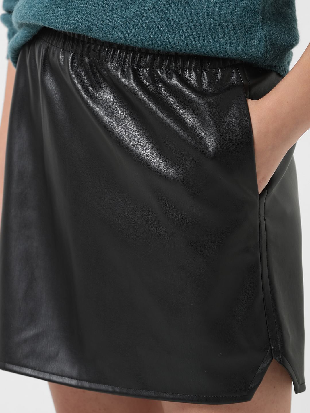 Girl Black Mid Rise Faux Leather Pull-Up Skirt